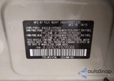 2015 Subaru Xv Crosstrek 2.0I Premium from USA, damaged, VIN JF2GPACC2F8295068